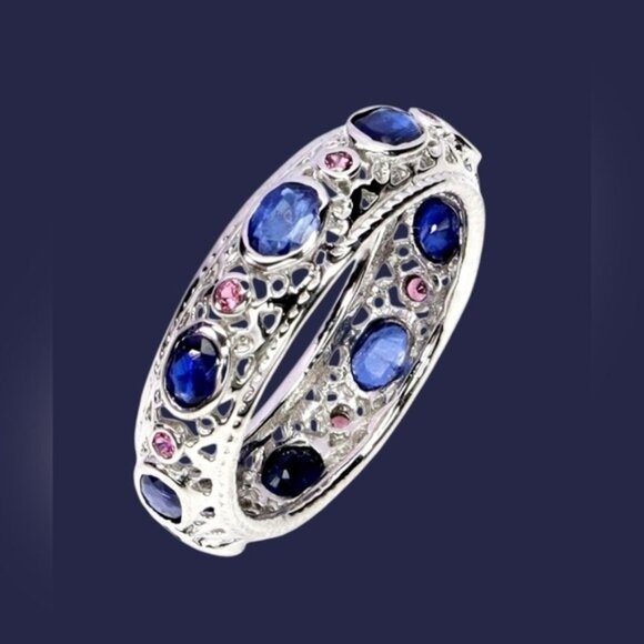 925 Sterling Silver Ring Sz 8 with Natural Kyanite 4x3mm, Rhodolite Garnet Gems - Picture 4 of 4